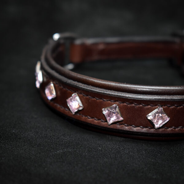 Hundhalsband i läder, fast med glittrig dekor - Bild 9