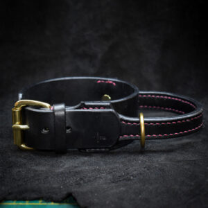 Handsytt hundhalsband i läder med handtag, hetshalsband